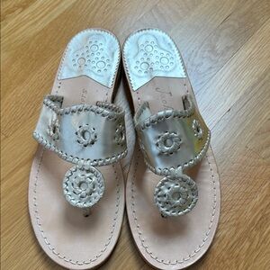 Jack Rogers Silver Braided Medallion Thong Sandals